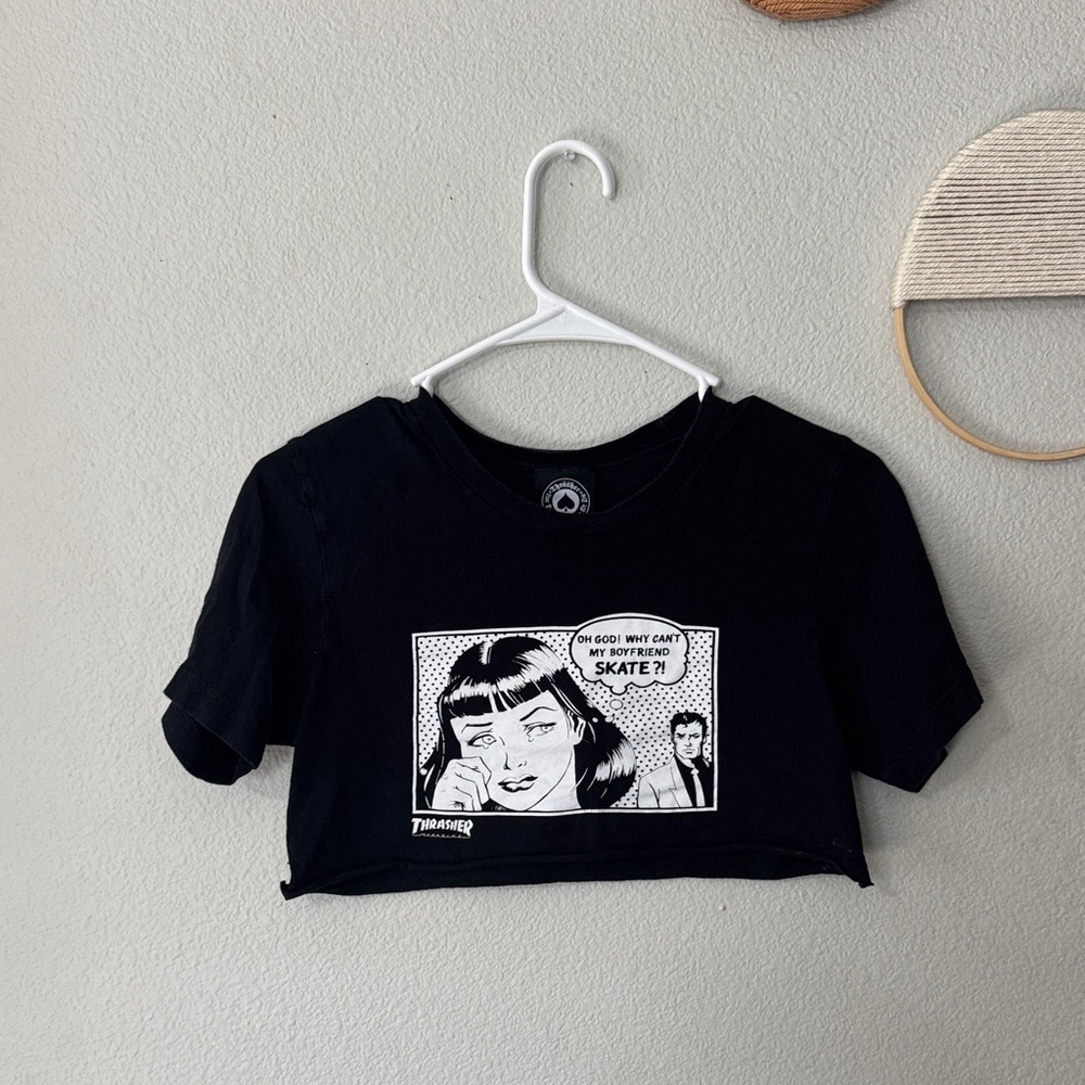 Thrasher Black Comic Graphic cropped tee